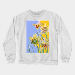 Abstract Yellow Daffodil Watercolor Pattern on Lavender Crewneck Sweatshirt